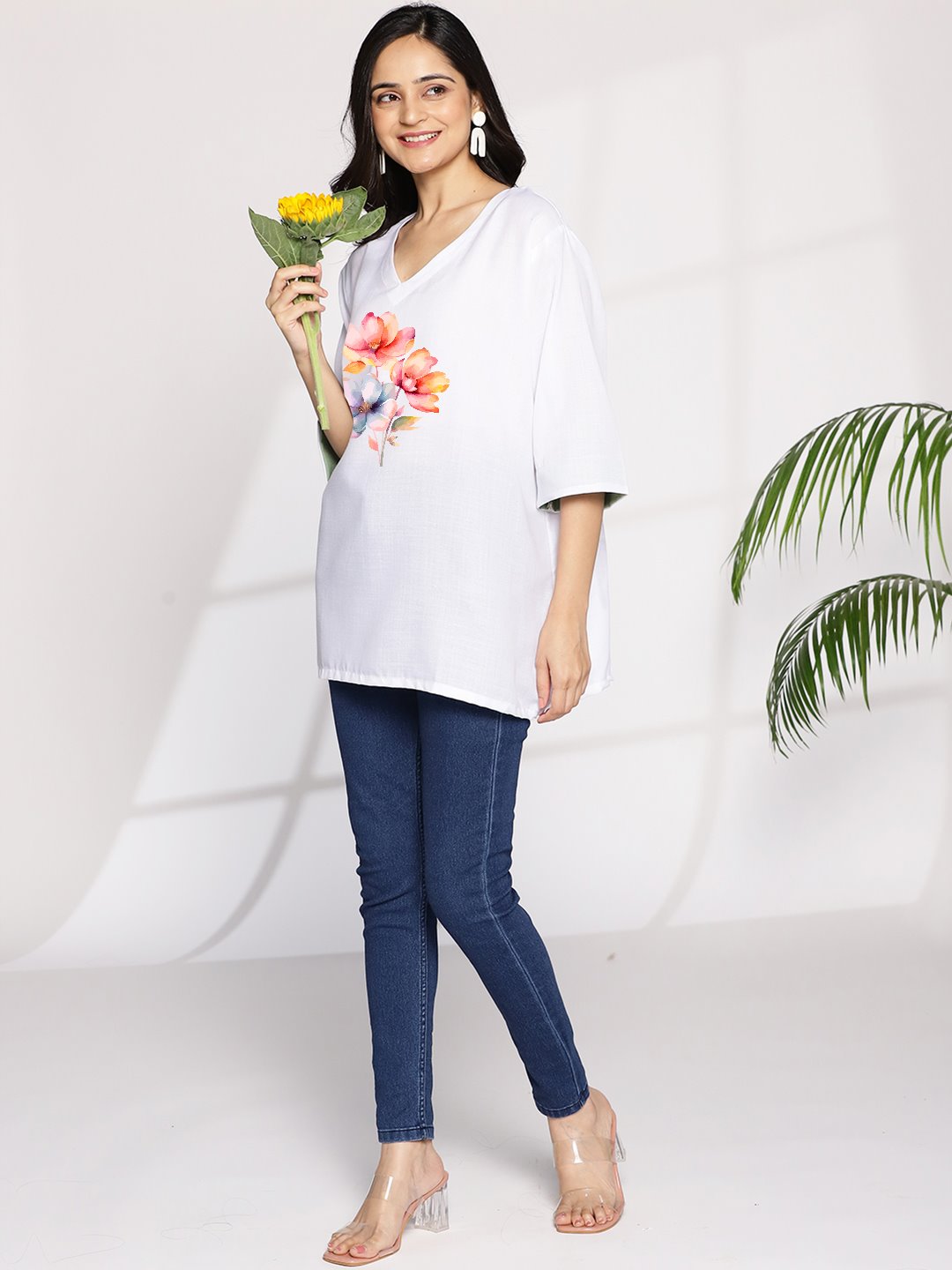 White CottonSlub OversizedTop - AzureAmber