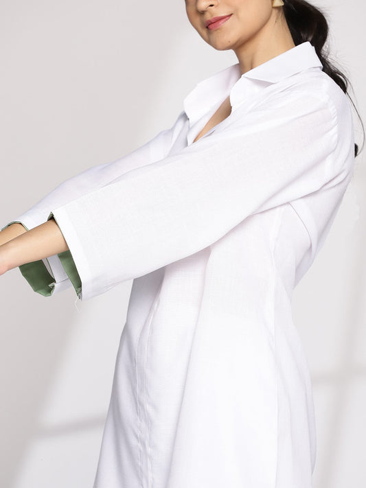 White CottonSlub ShirtTop