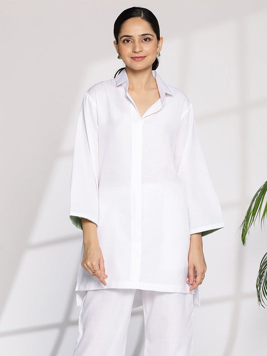 White CottonSlub ShirtTop - Tula