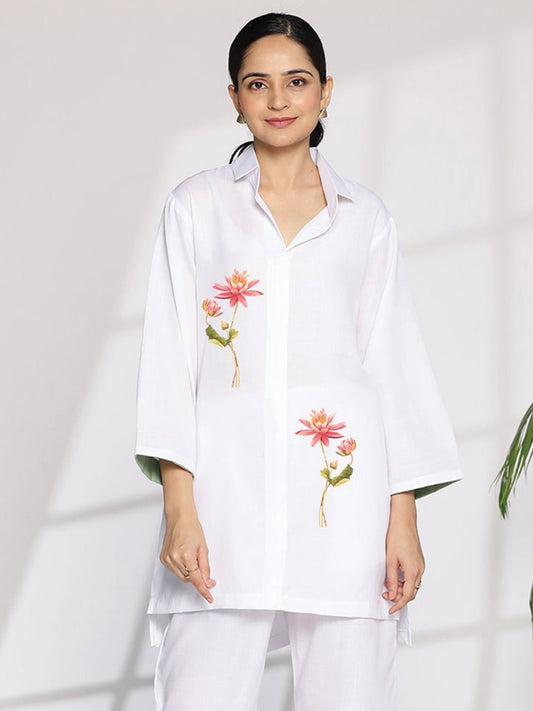 White CottonSlub ShirtTop - Tula