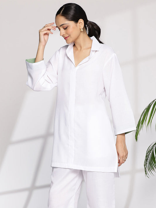 White CottonSlub ShirtTop - Tula