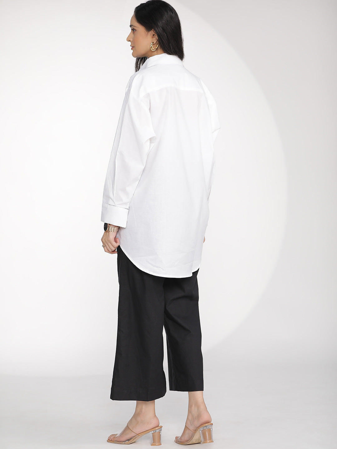 White Poplin OversizedShirt & Black Flared Palazzo