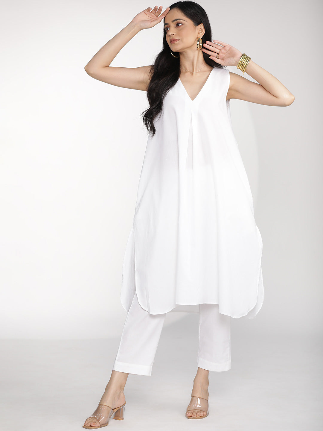 White Poplin PleatedKurta