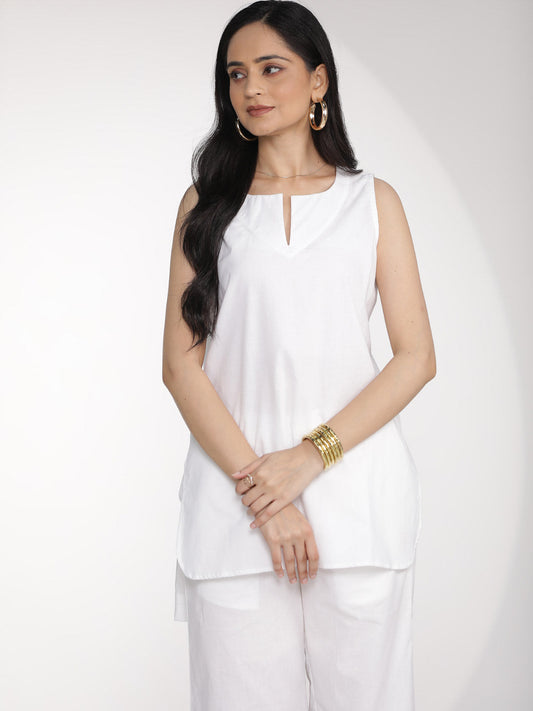 White Poplin SleevelessKurti