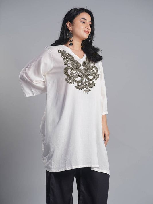 White Rayon Kurti - TopsyTurvy