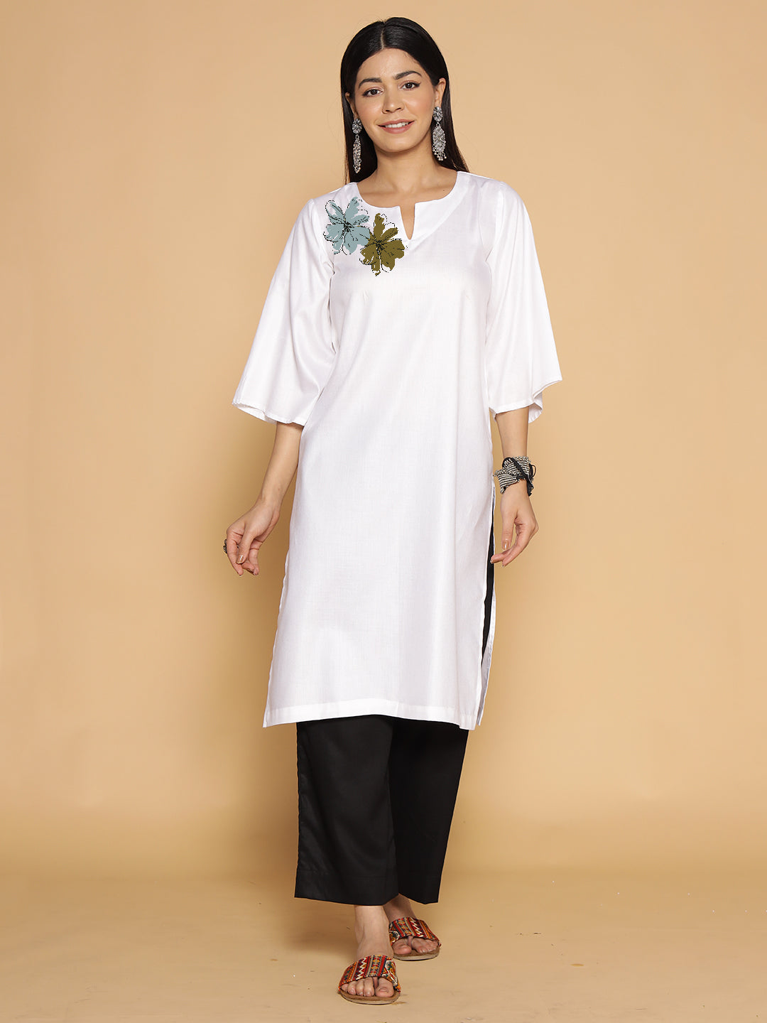White Rayon LongKurta - Madhura