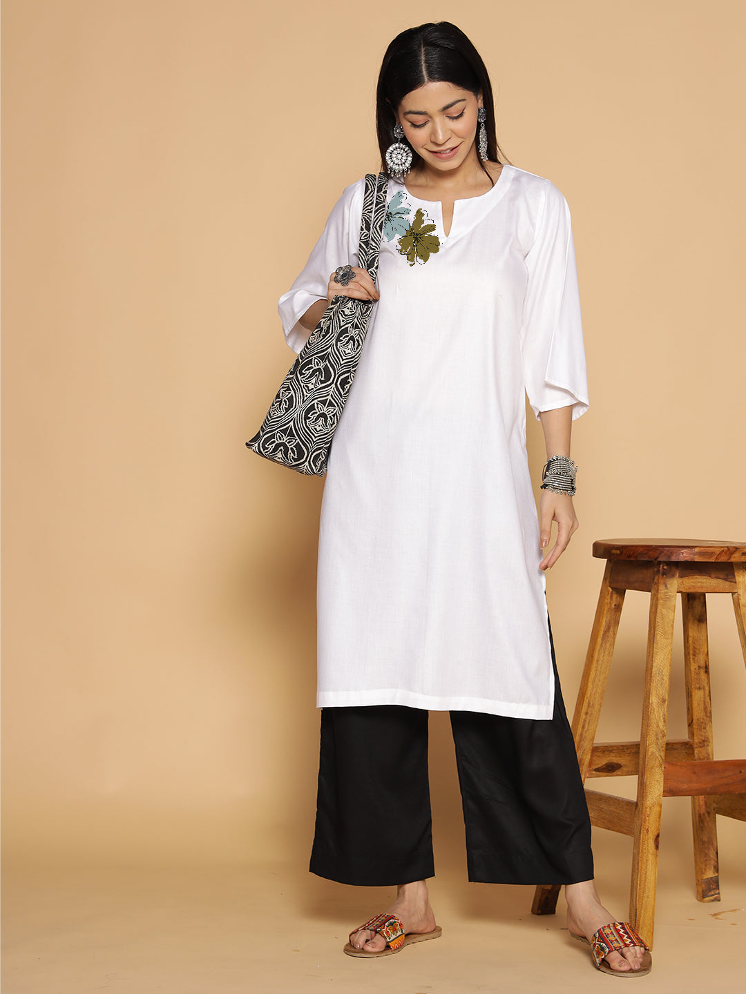 White Rayon LongKurta - Madhura