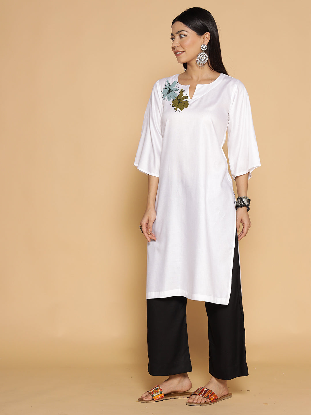 White Rayon LongKurta - Madhura