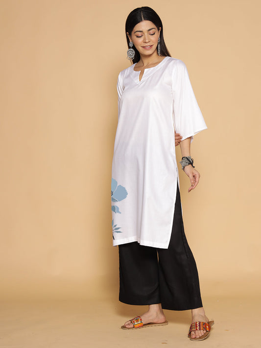 White Rayon LongKurta - Saumya
