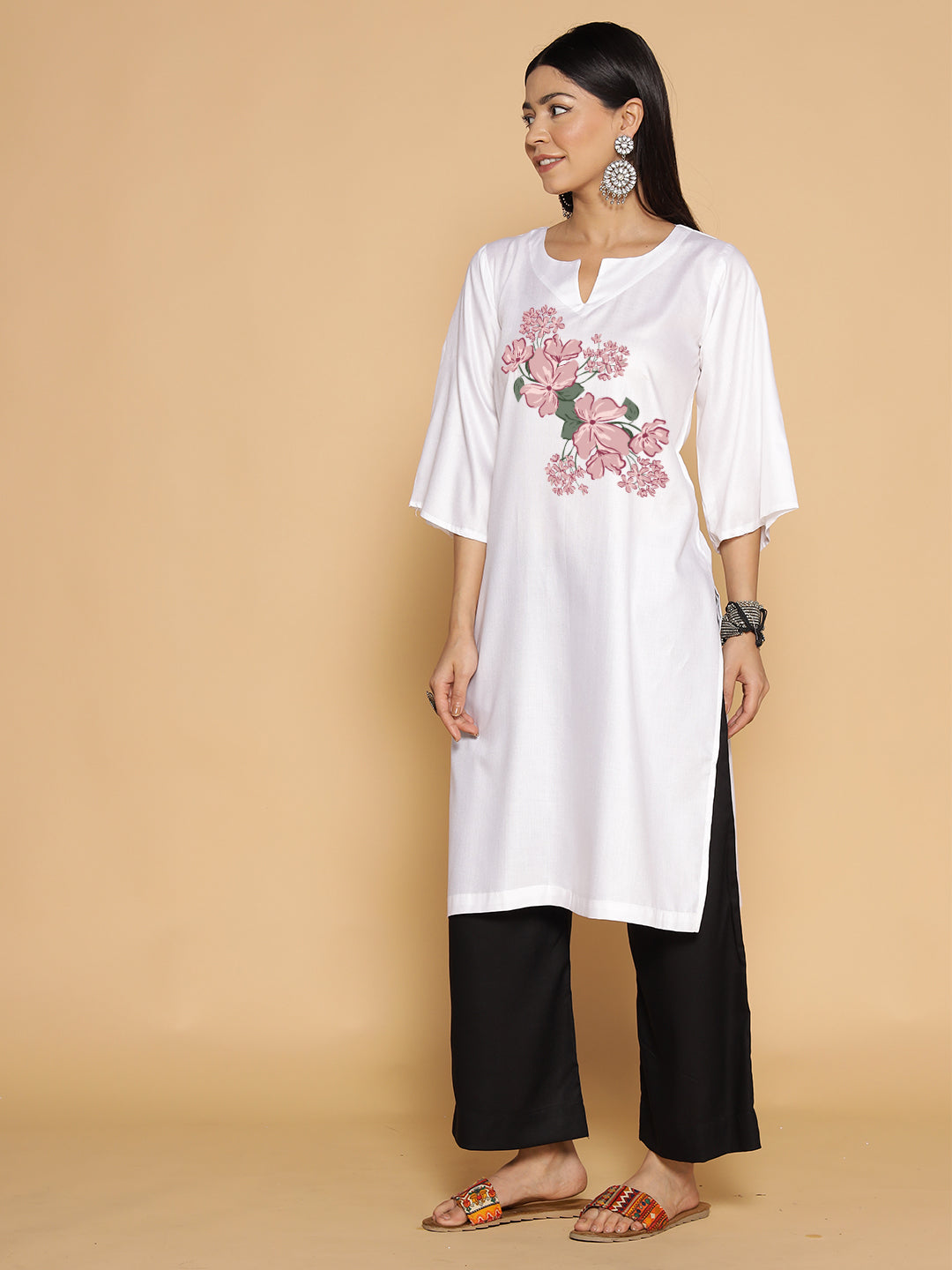 White Rayon LongKurta - Shobhita