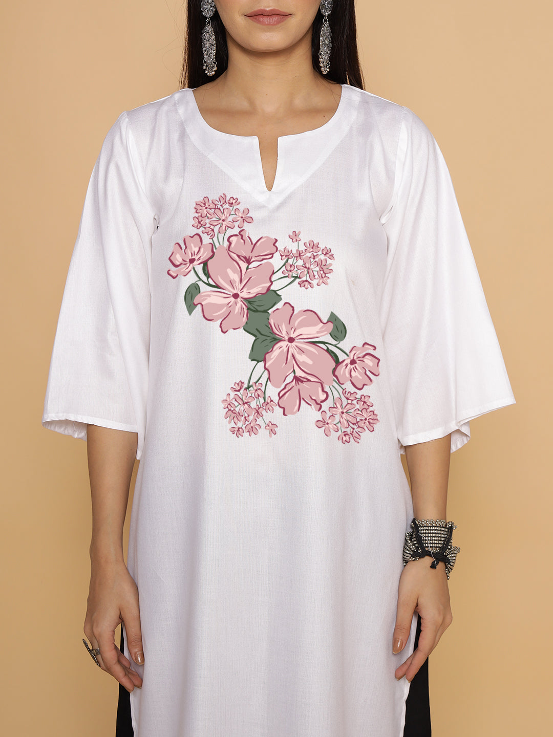 White Rayon LongKurta - Shobhita