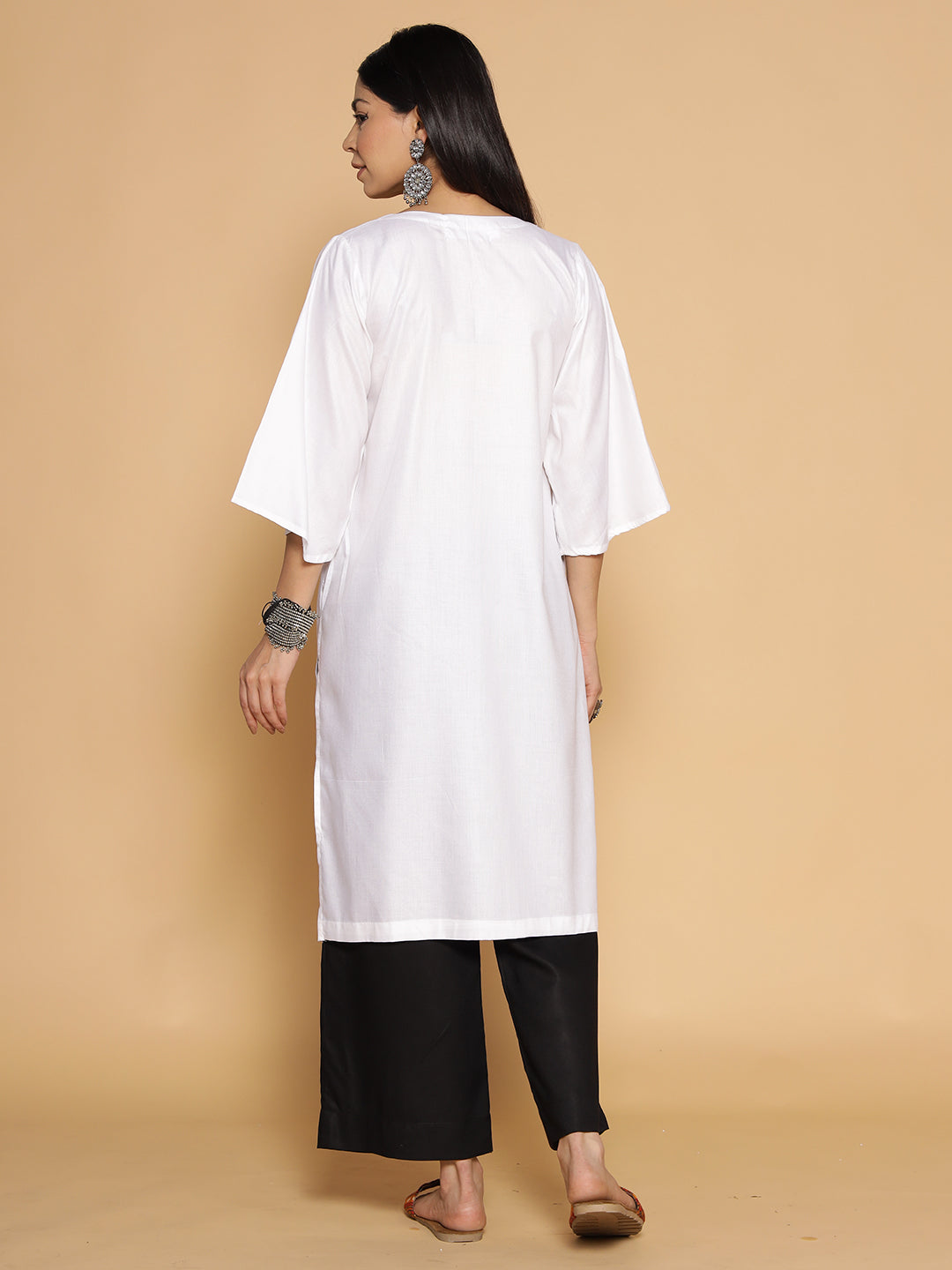 White Rayon LongKurta - Shobhita