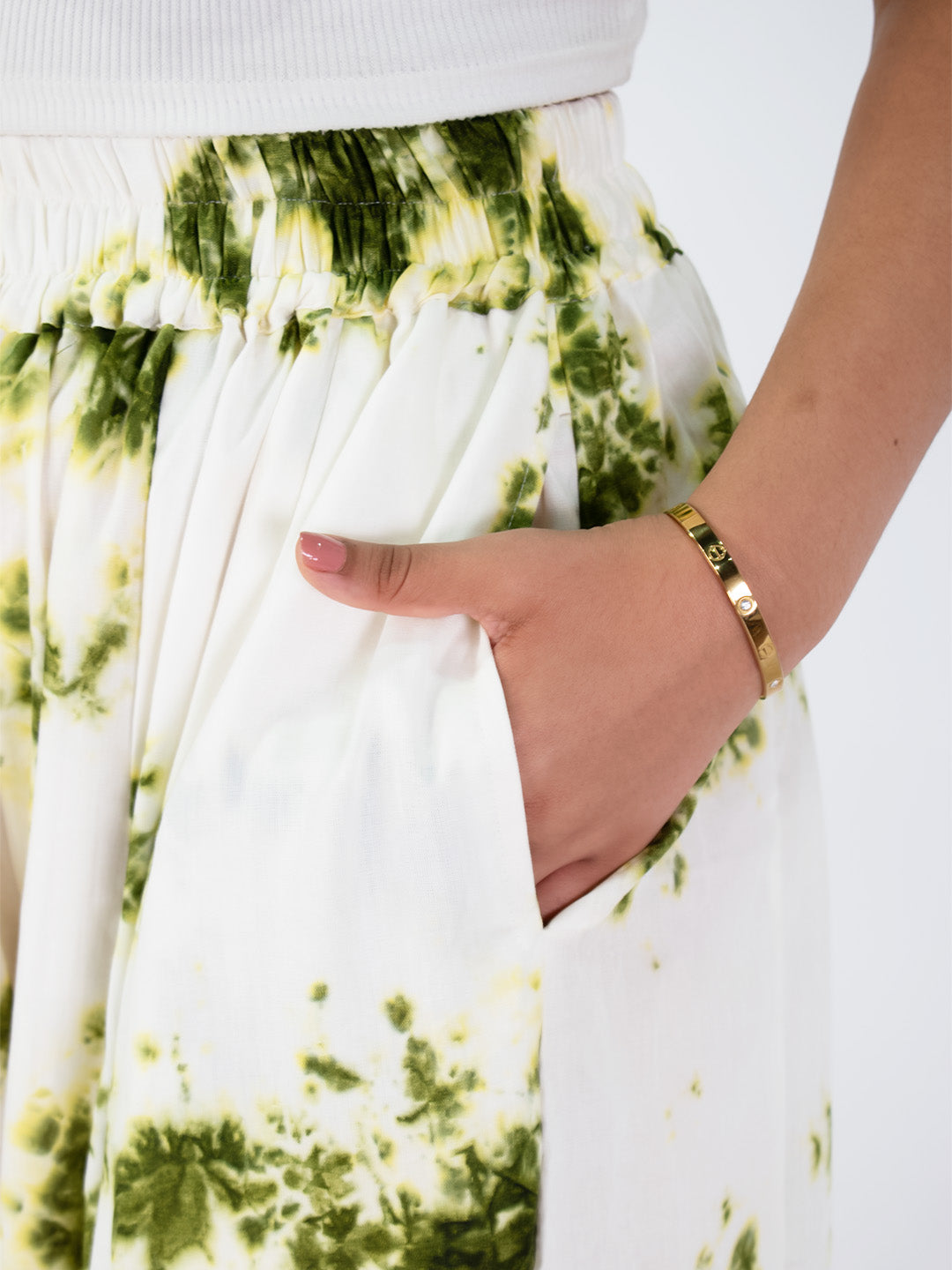 White&Green Rayon Flared Palazzo