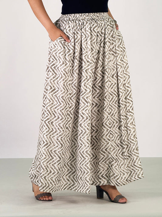 White&GreyPrinted Rayon Flared Palazzo - Stripetta