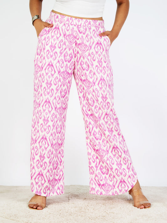 WhitePrinted Rayon Curved Palazzos - Kamalkriti