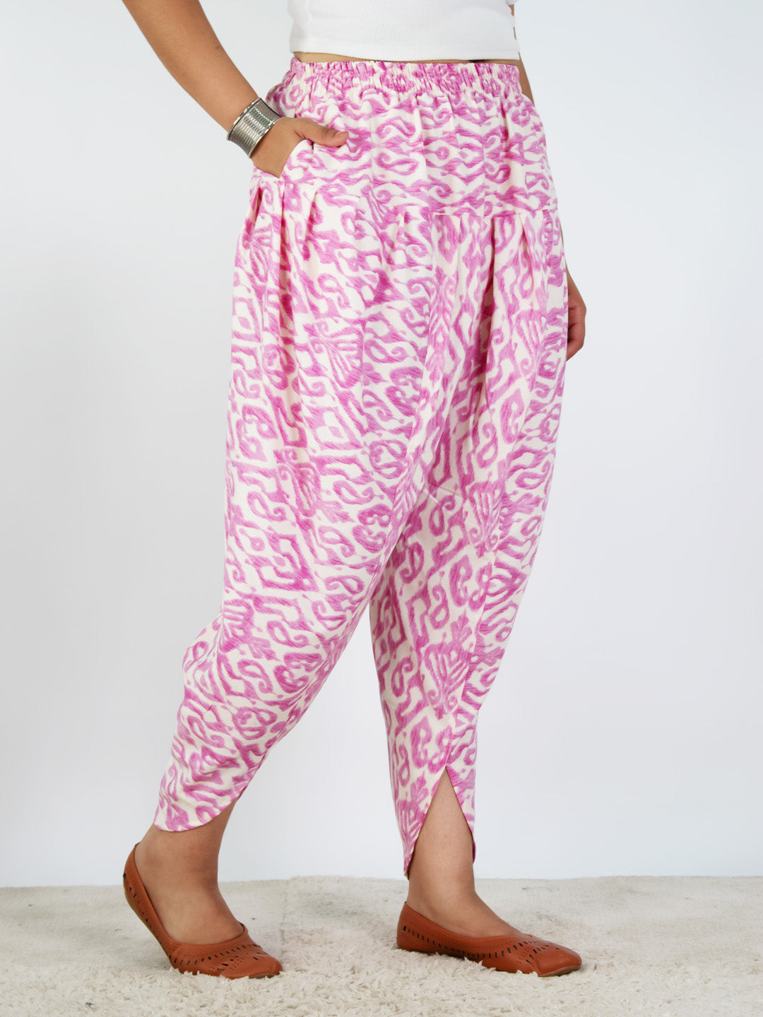 WhitePrinted Rayon Tulip Salwar - Kamalkriti