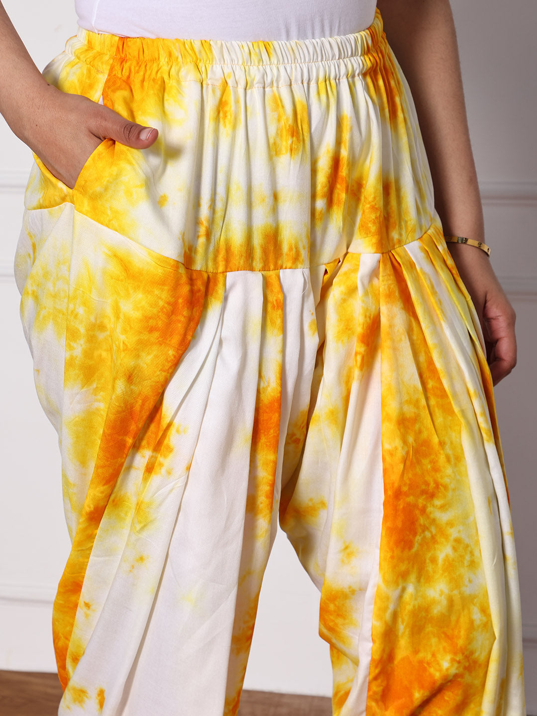 White&Yellow Rayon TieDyeSalwar