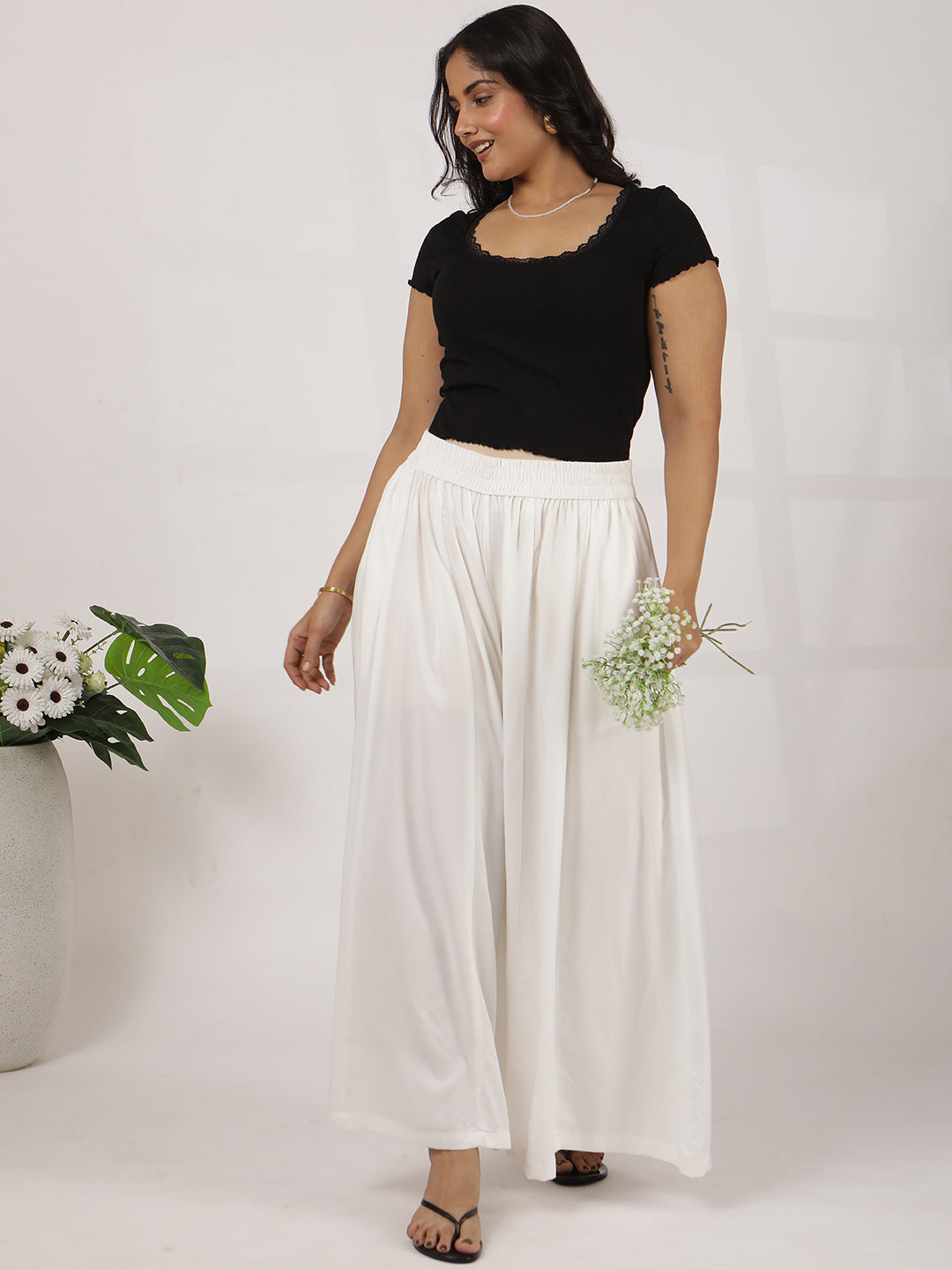 MilkyWhite Rayon Flared Palazzo