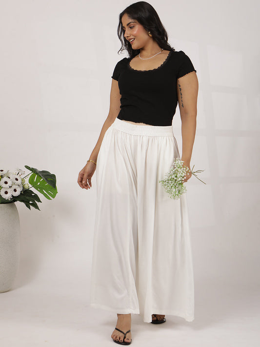 MilkyWhite Rayon Flared Palazzo
