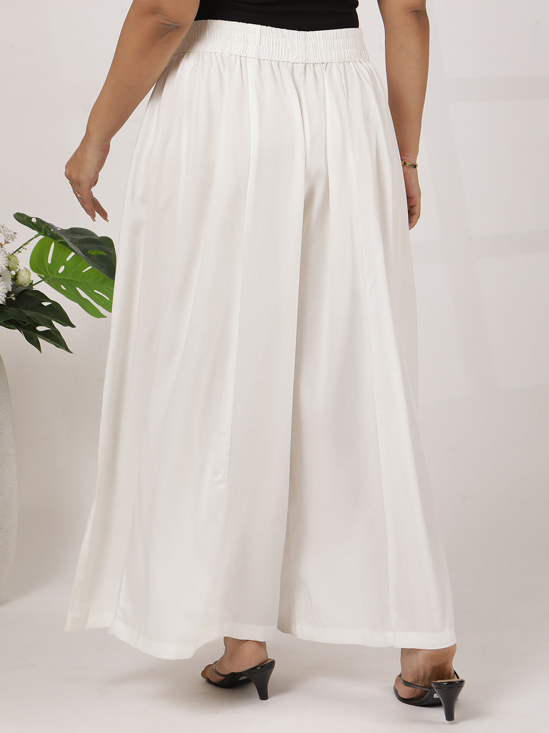 MilkyWhite Rayon Flared Palazzo