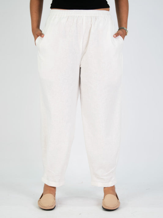 White Linen Mom-Fit Pants