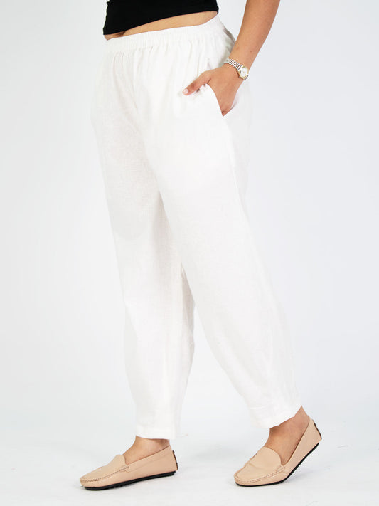 White Linen Mom-Fit Pants