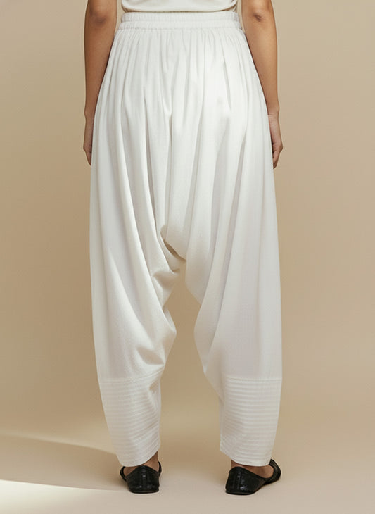 White Cotton Loose Fit Farshi Salwar