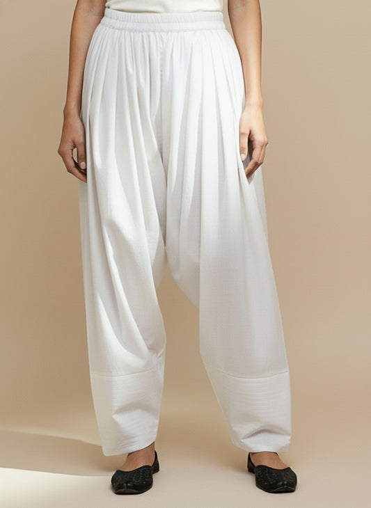 White Cotton Loose Fit Farshi Salwar