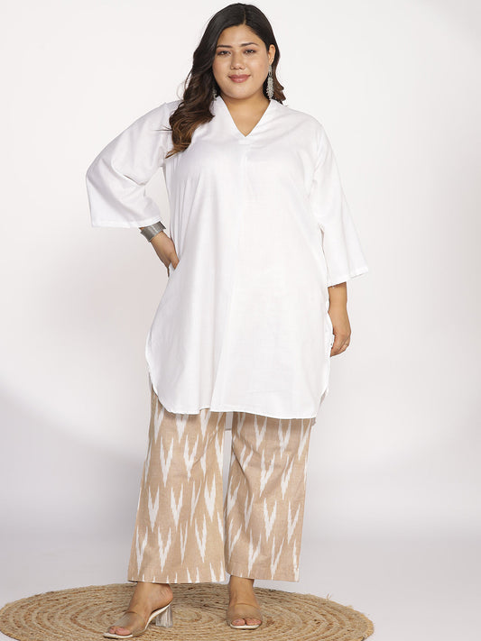 White CottonSlub PleatedKurta