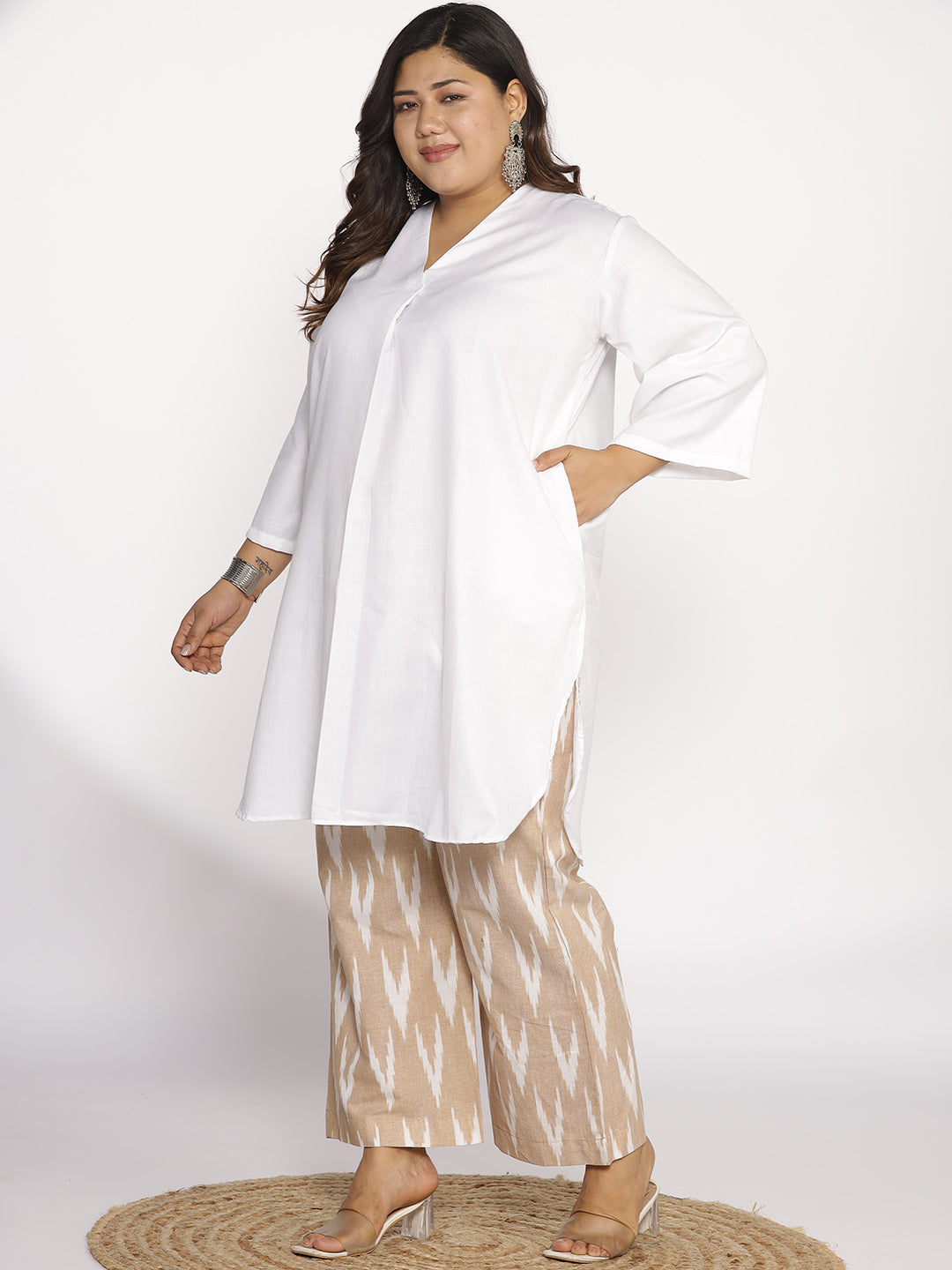 White CottonSlub PleatedKurta