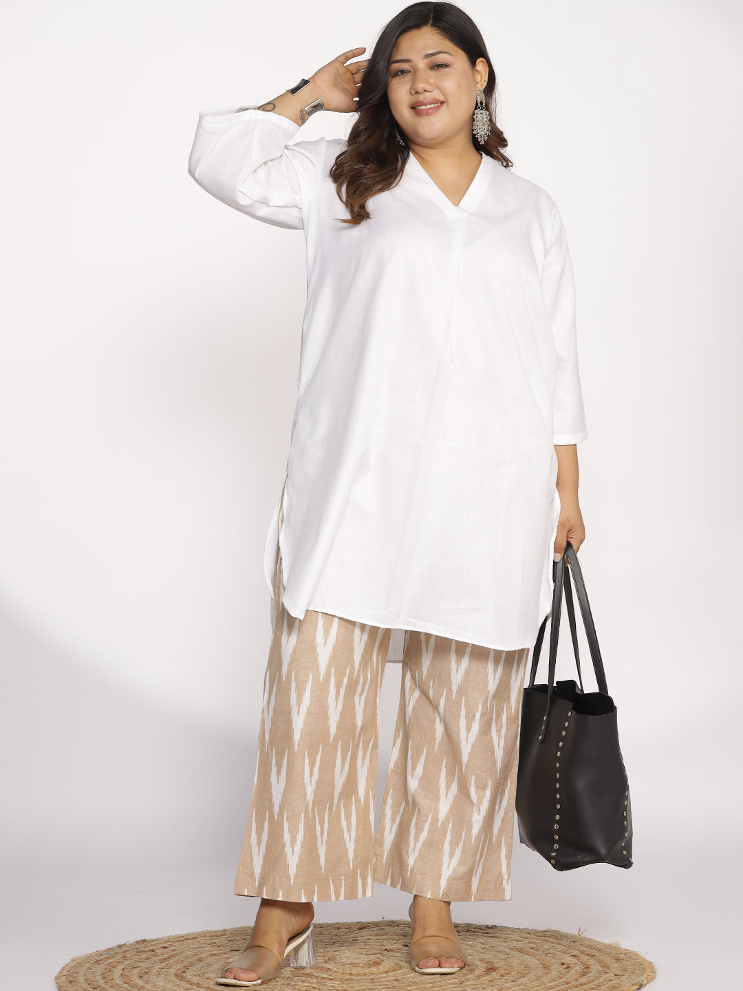 White CottonSlub PleatedKurta