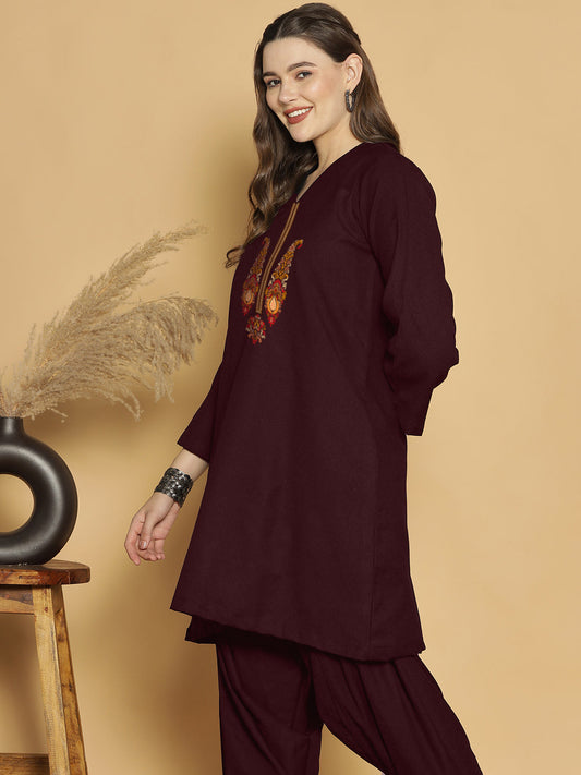 Wine Acrylic Kurti - Farin