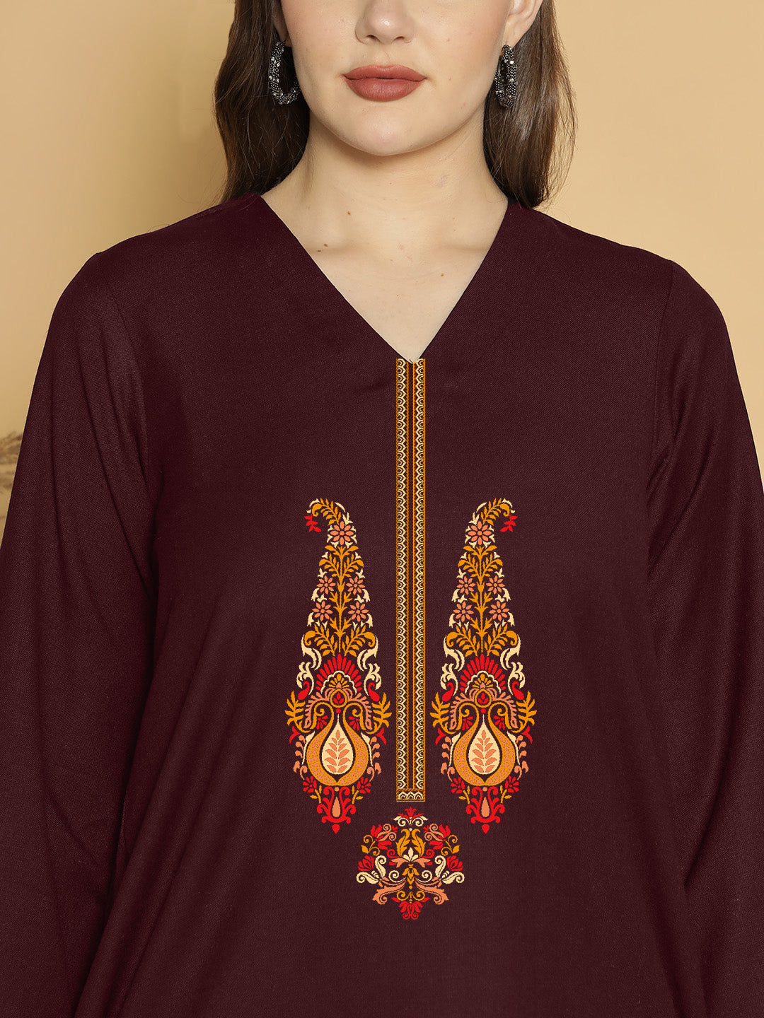 Wine Acrylic Kurti - Farin