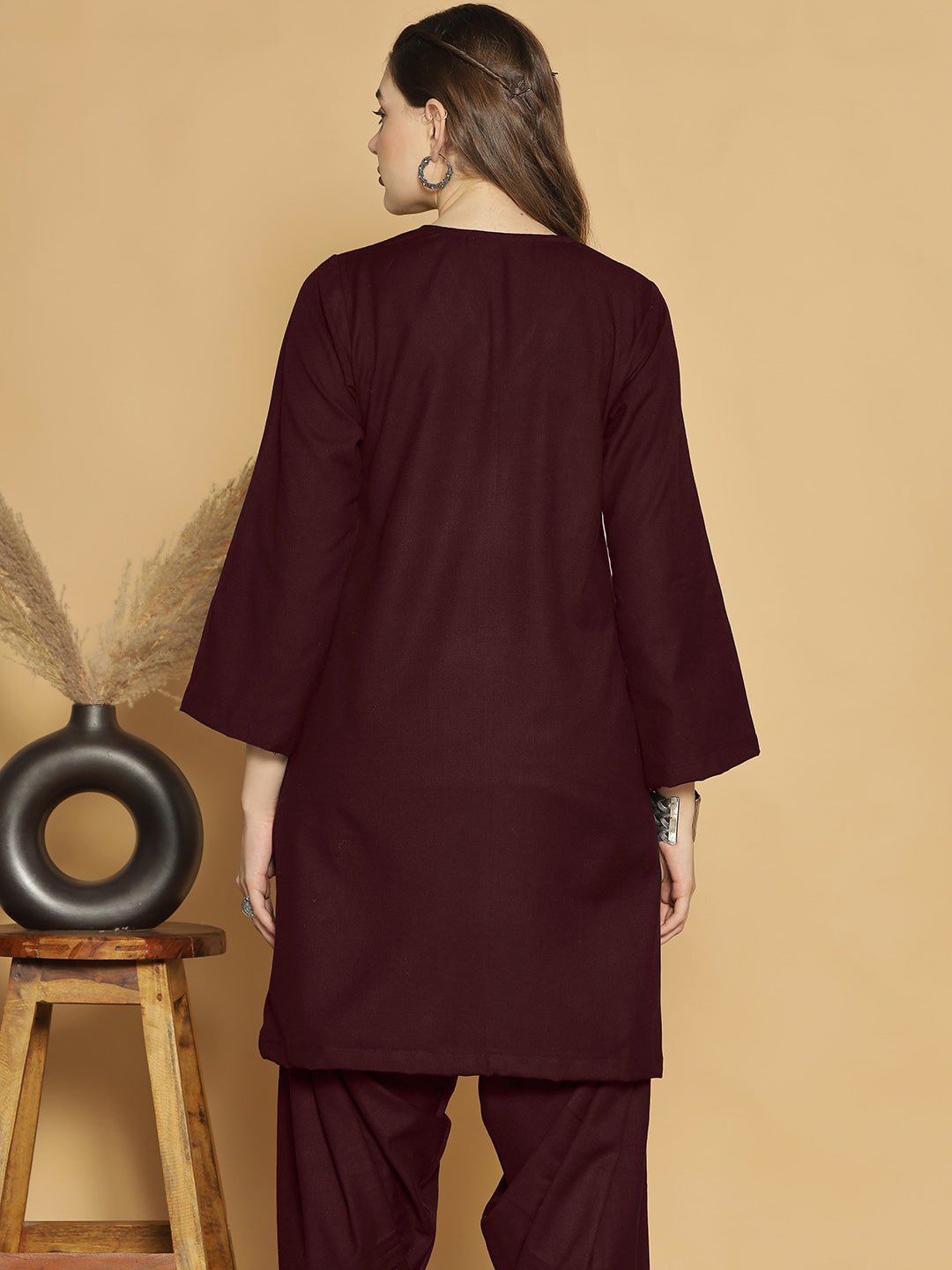 Wine Acrylic Kurti - Farin