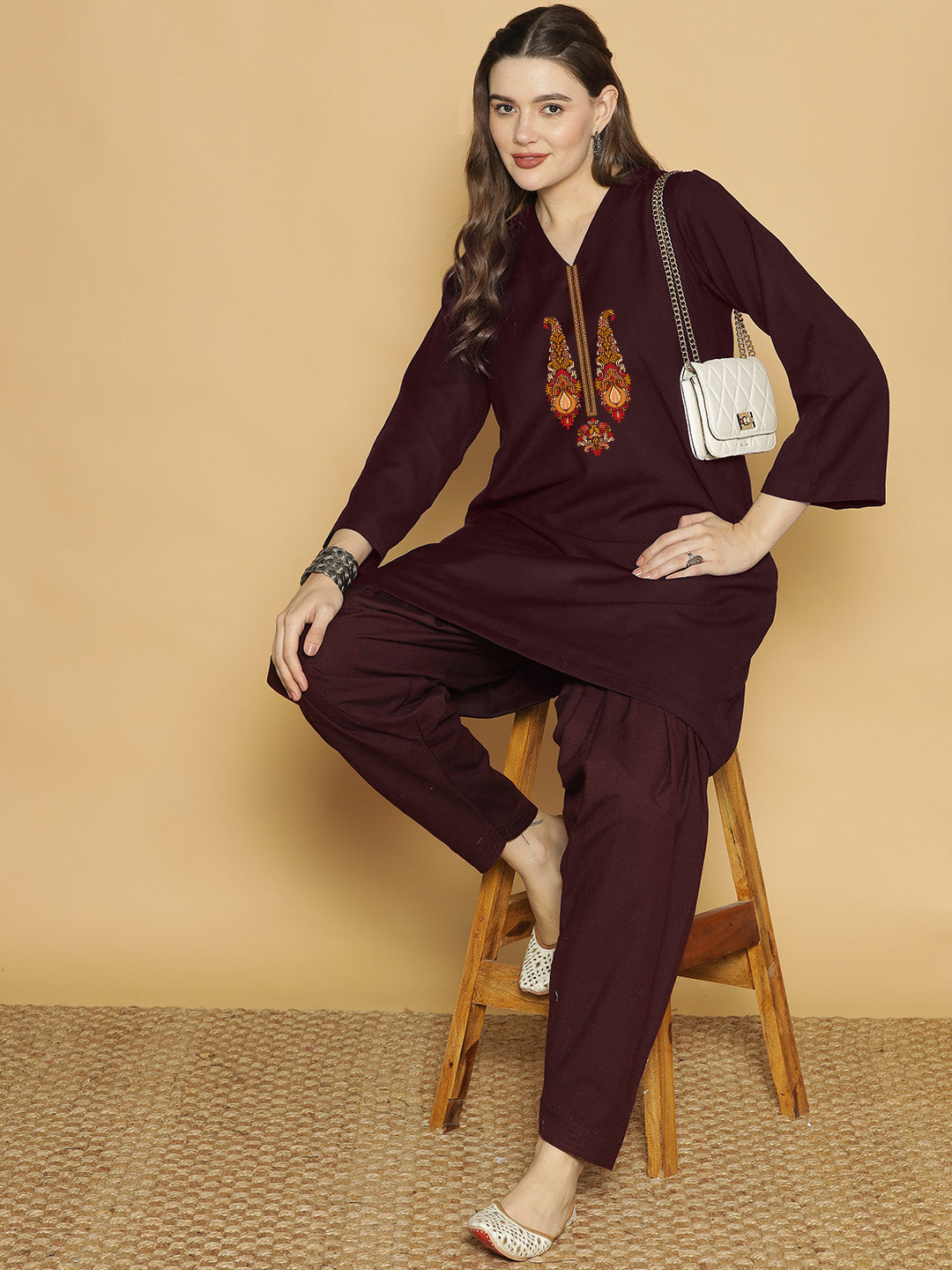 Wine Acrylic Kurti - Farin