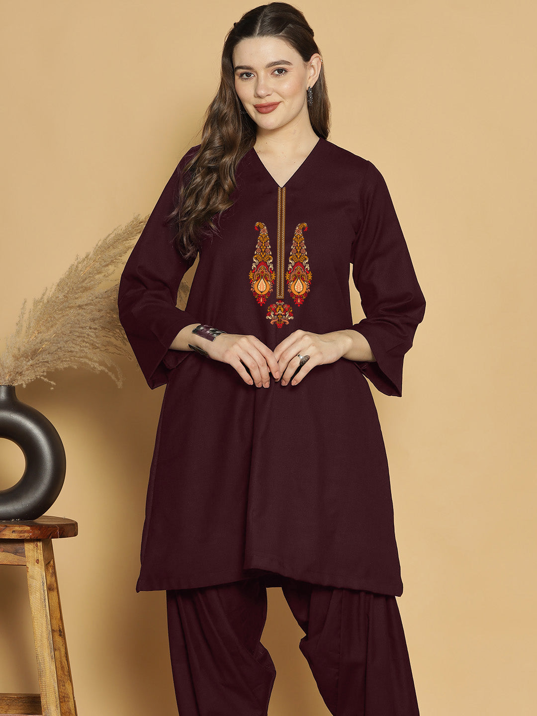 Wine Acrylic Kurti - Farin