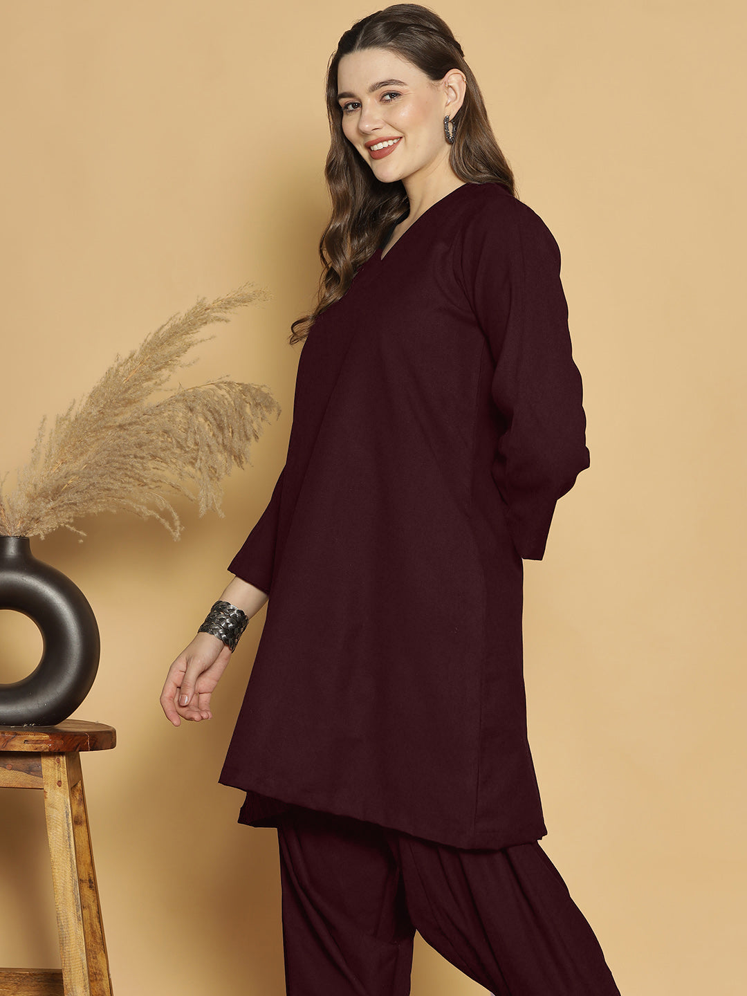 Wine Acrylic Kurti - Solid