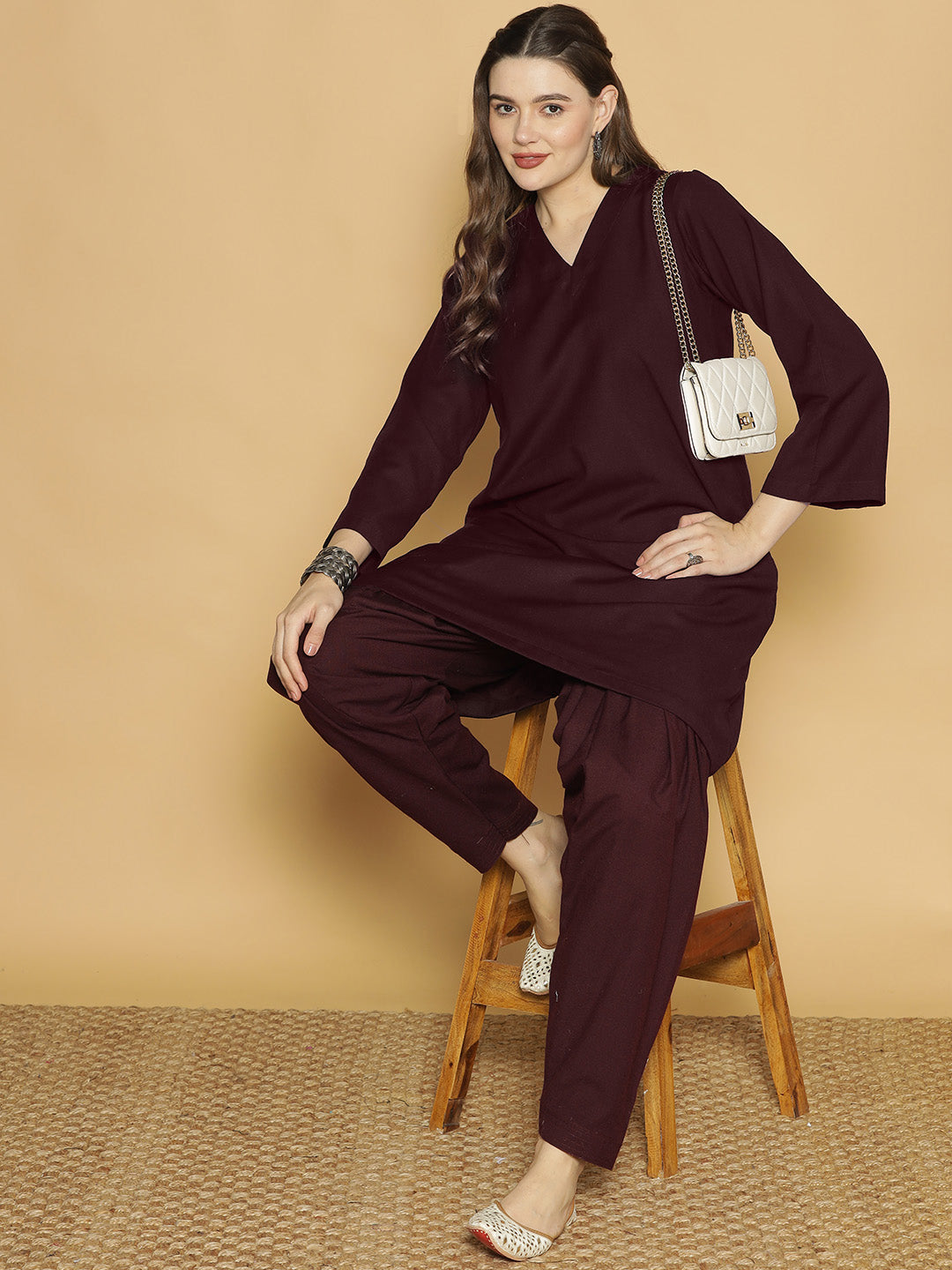 Wine Acrylic Kurti - Solid