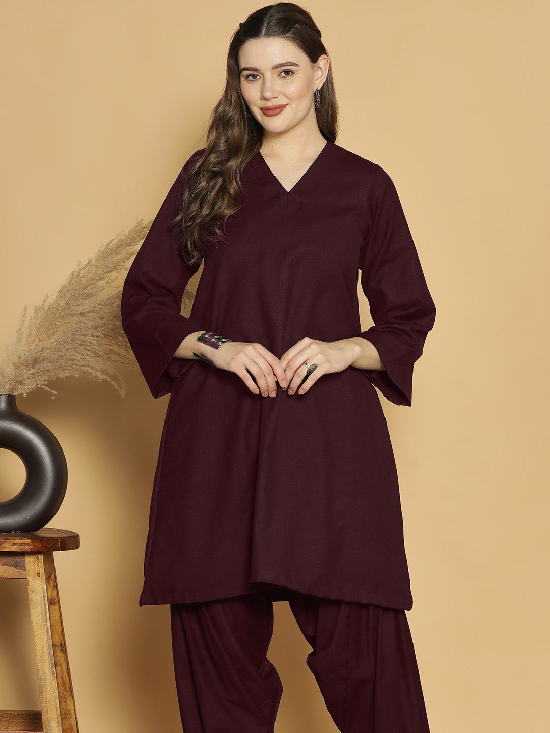 Wine Acrylic Kurti - Solid