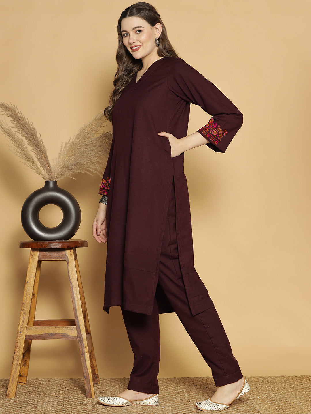 Wine Acrylic LongKurta - Afreen