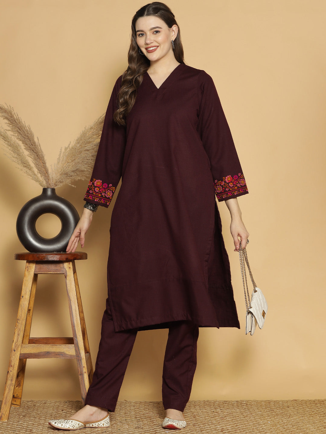 Wine Acrylic LongKurta - Afreen