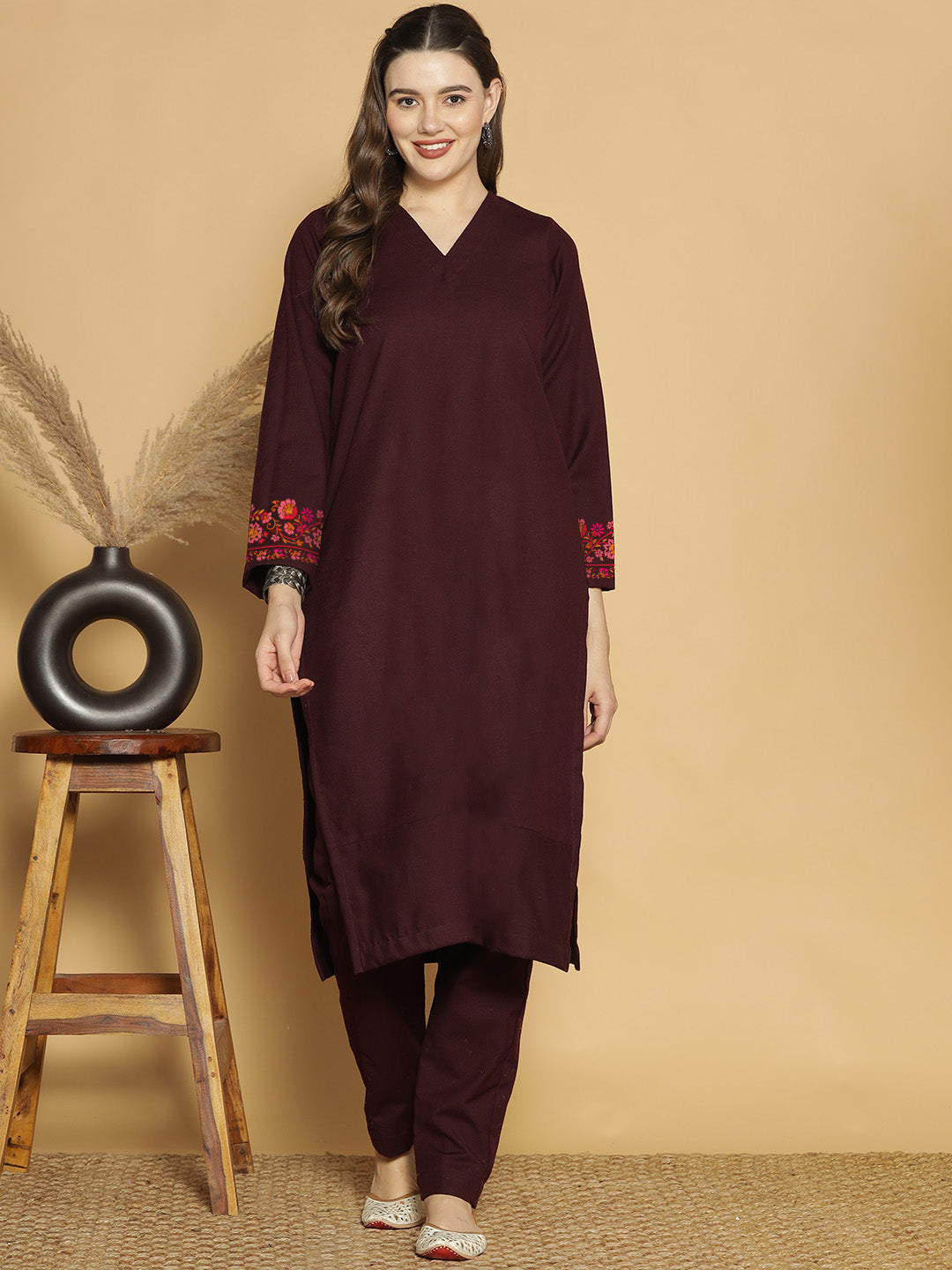 Wine Acrylic LongKurta - Afreen