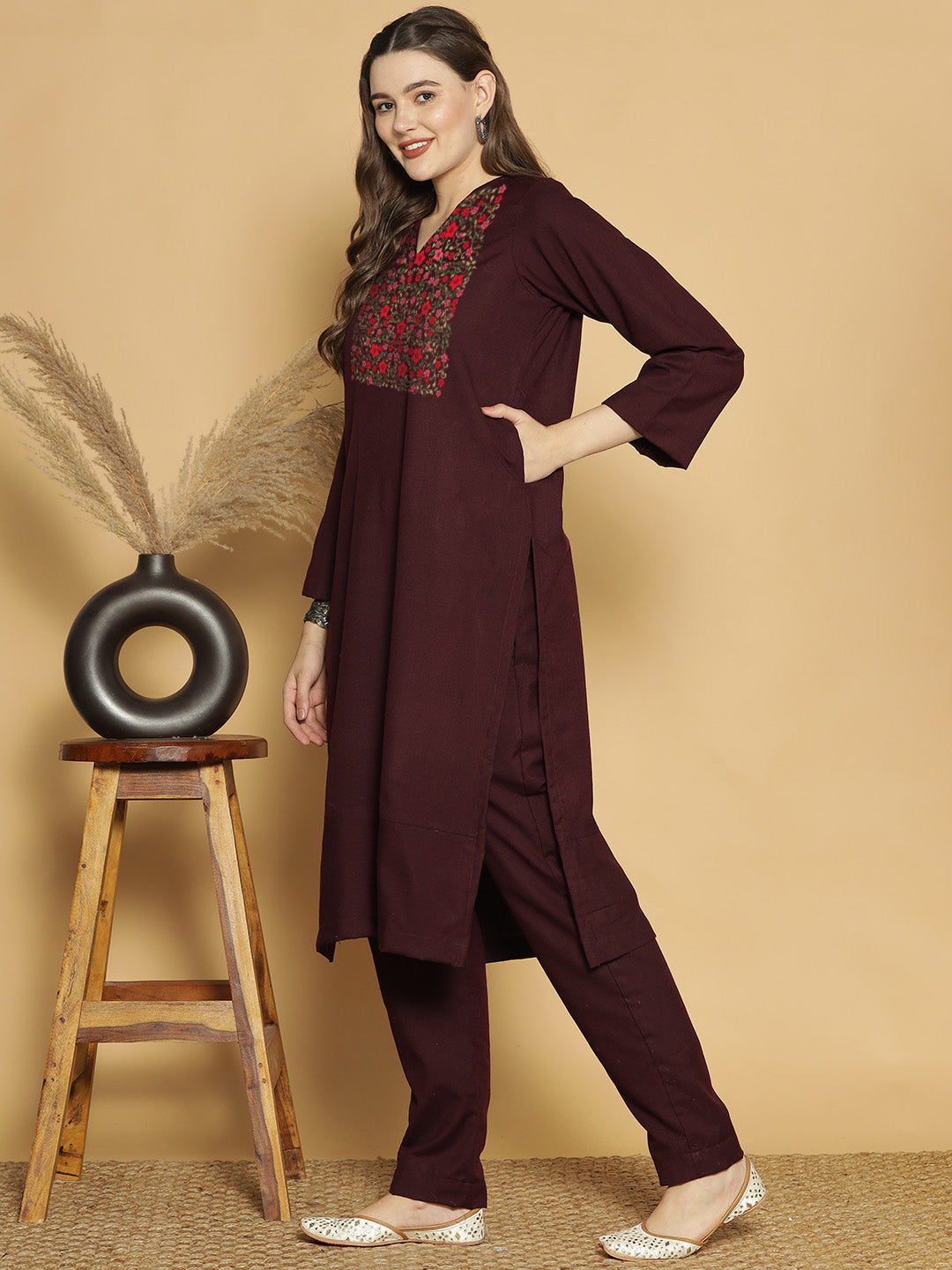 Wine Acrylic LongKurta - Saba