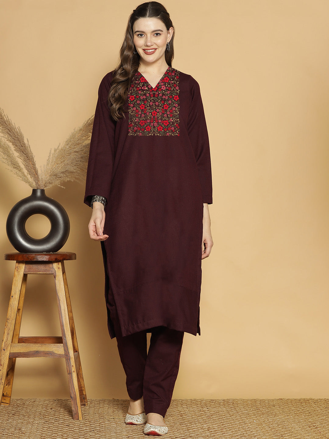 Wine Acrylic LongKurta - Saba