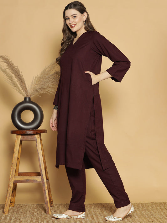 Wine Acrylic LongKurta - Solid