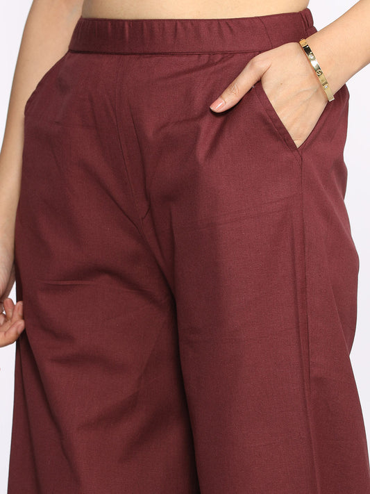 Burgundy Cotton Curved Palazzos