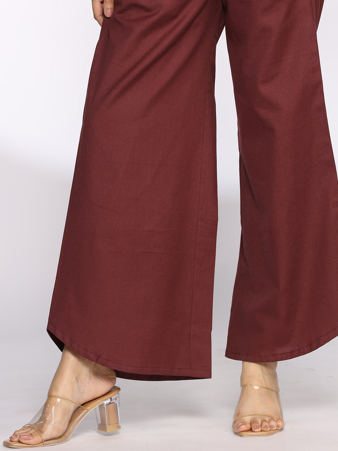 Burgundy Cotton Curved Palazzos