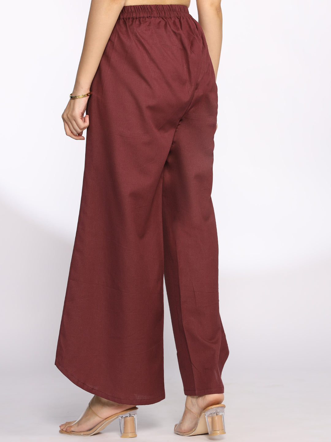 Burgundy Cotton Curved Palazzos