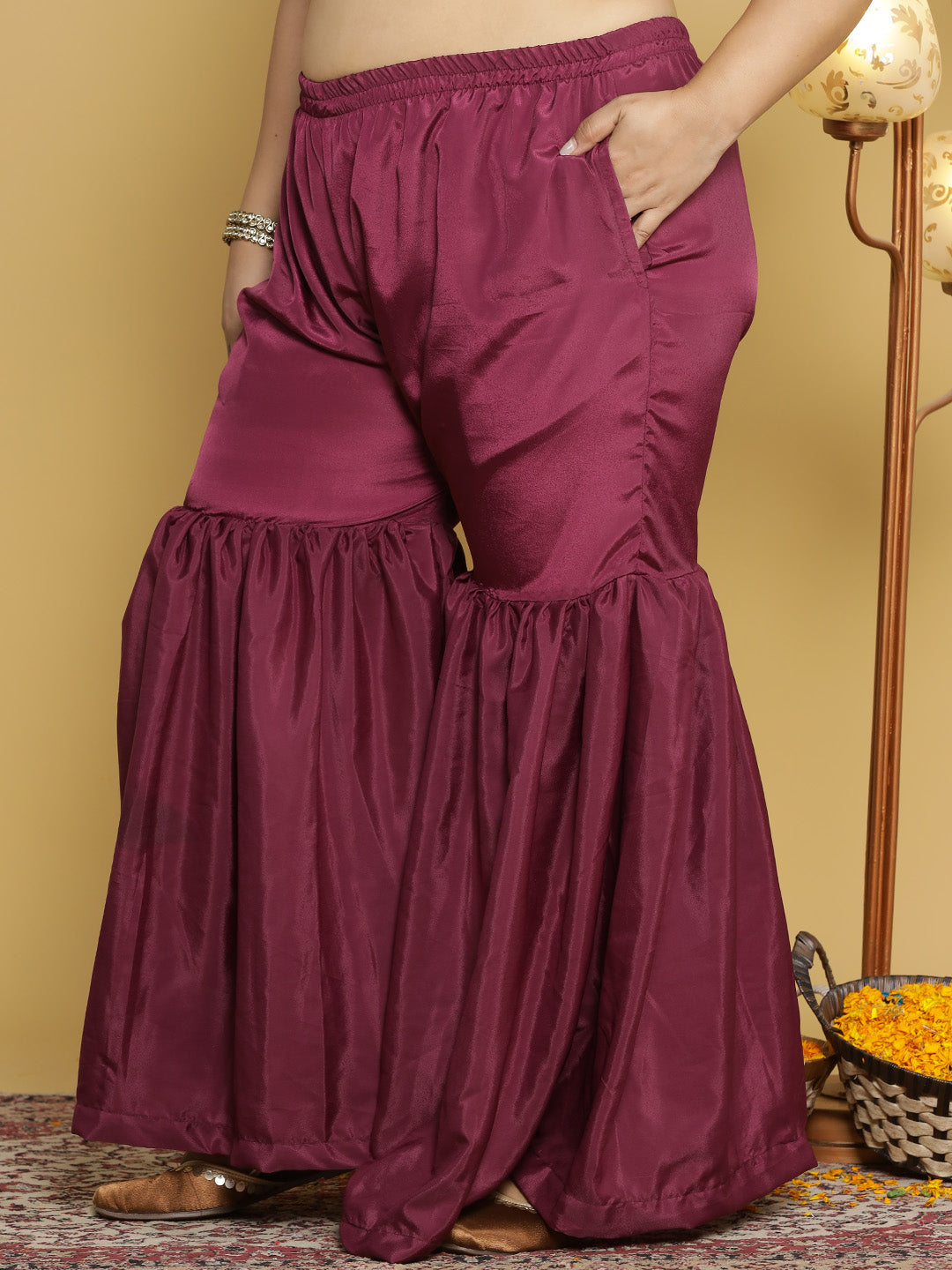 Wine Crepe Silk Sharara