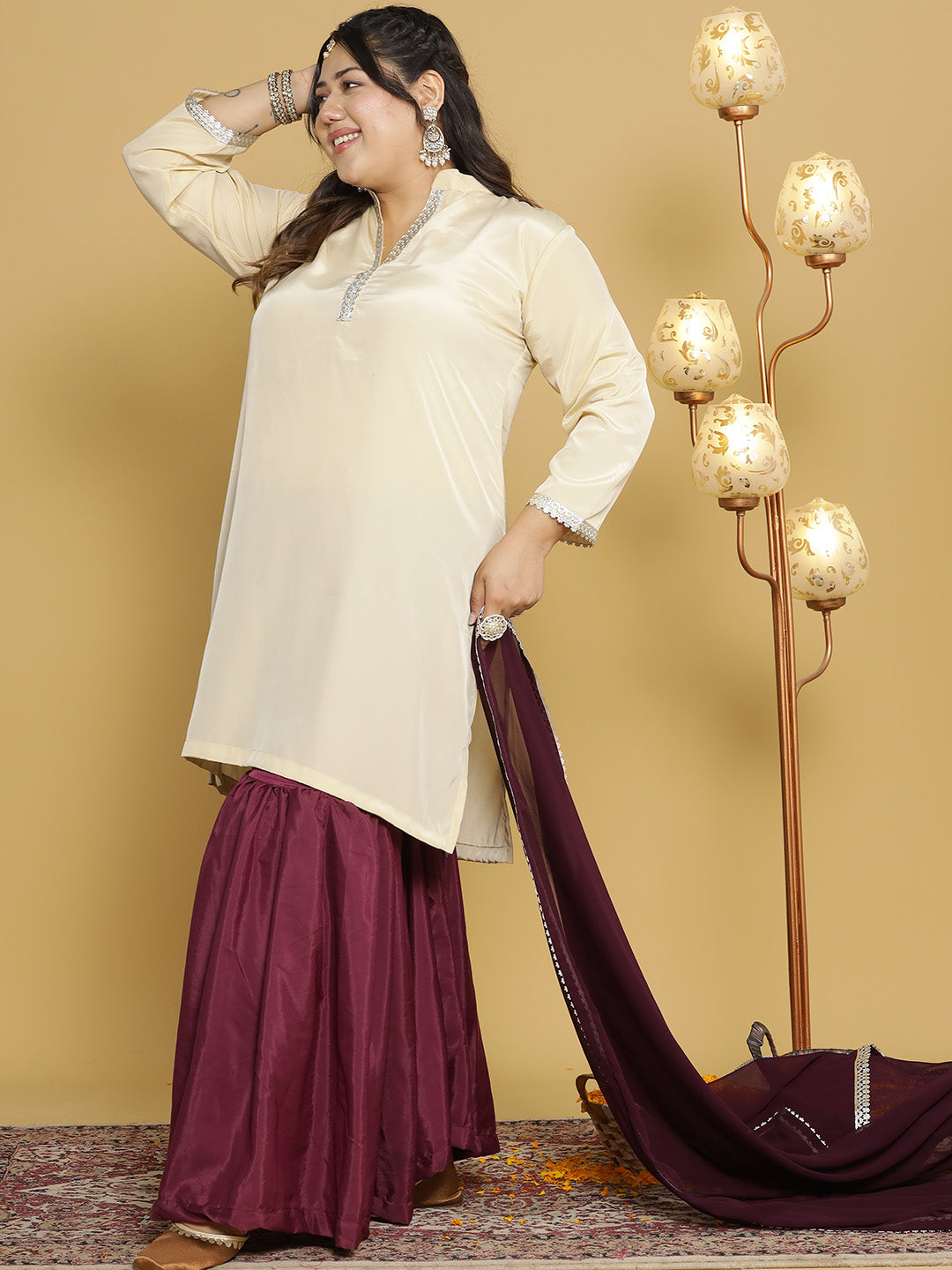 Wine Crepe Silk Sharara